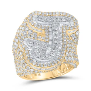 10kt Two-tone Gold Mens Baguette Diamond J Initial Letter Ring 8 Cttw - Picture 1 of 1