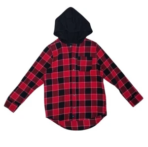Art Class, Boys' Red and Black Plaid Button-Down Hooded Shirt, Size M(8) - Picture 1 of 10