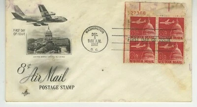 Airmail FDC 1962 Artcraft Cachet Cover Scott #C84 8c Plate Block Stamps S13 - Image 1 of 2