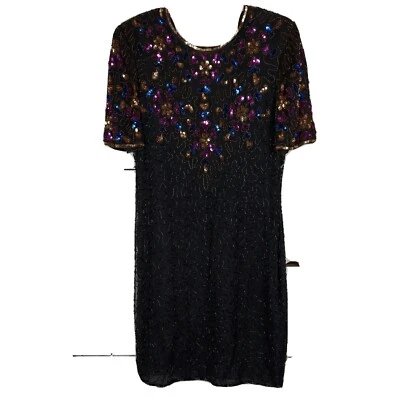 Vintage Stenay Dress Womens Large Sheath Beaded Sequin Silk Formal Evening Party - Image 1 of 4
