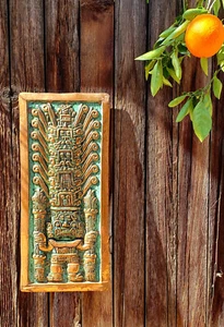 Mexican AZTEC MAYAN Large Vintage Folk Art Craft *CORN GOD* COPPER STELA 21x9.5" - Picture 1 of 3