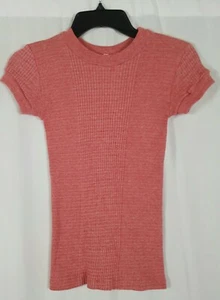 Au Vrai Chic Parisien rot gerippt meliert tailliert Ringer Tee Stretch Größe Small - Bild 1 von 10