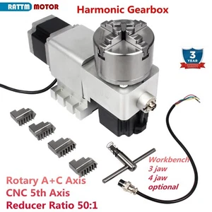 CNC 4th Rotary 5th Axis A and C Dividing Head Harmonic Gearbox 100mm 4-jaw Chuck - Bild 1 von 18