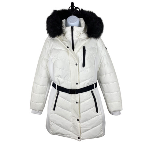 Giacca Michael Kors Puffer con cappuccio staccabile finto collo lontano e cintura logo MK