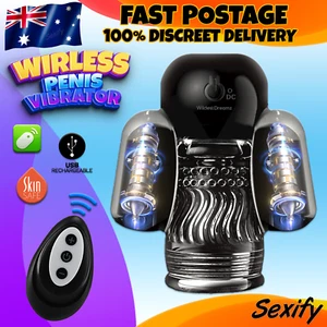Male Masturbator Penis Vibrator Remote Control Delay Trainer Glans Adult Sex Toy - Picture 1 of 18