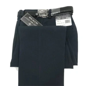 Bocaccio Uomo Boy's Navy Flat Front Dress Pants with a Black Belt Sizes 4 - 20 - Picture 1 of 5