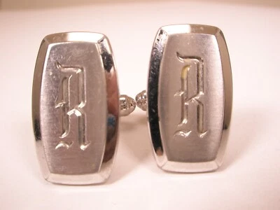 R Monogram Silver Tone Initial Letter Name Vintage HICKOK USA Cuff Links - Image 1 of 4