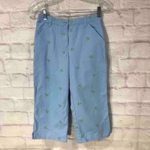 LL Bean Girls Kids Capri Pants Blue Green Nautical Anchors Embroidered Cotton 12 - Picture 1 of 6
