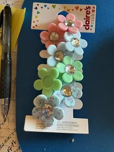 Claire’s Girls 4-Pack of Flower Gem Hair Ties PASTEL PIN BLUE GREEN BRND NEW - Picture 1 of 1