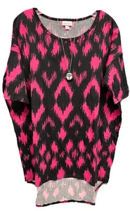 NWT LuLaRoe Medium Hot Pink and Black Diamonds Soft Knit Irma Oversized Tunic - Picture 1 of 8