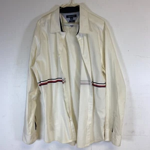 Tommy Hilfiger Button Up White w Red & Black Stripes Slim Fit Dress Shirt XL - Picture 1 of 7