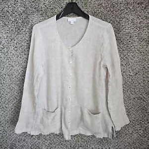 J Jill Pure Jill Top Womens Medium Beige Linen Gauze Button Up Tunic Lightweight - Picture 1 of 7