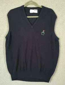 Vintage Pringle of Scotland Sweater Vest Men L Navy 100% Wool V Neck Golf Logo - Picture 1 of 12