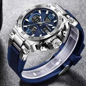 Mens Sports Diver Wristwatch Digital Analog Waterproof Quartz LED Luxury Watches - Picture 1 of 12