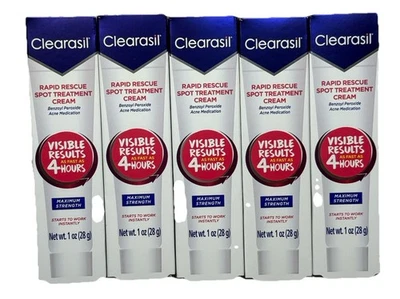 Lot Of 5 Clearasil Rapid Rescue Spot Treatment Cream 1 oz Each. Exp Date 07/2026 - Image 1 of 4