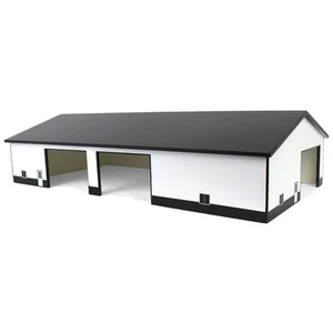 1/64 White & Black 60ft x 120ft Wood Implement Shed w/ Double Side Doors STA-218 - Picture 1 of 5
