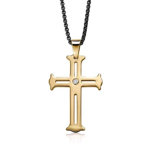2 Inch Religious Cut-Out Cross Pendant Necklace Gold IP Plated Tungsten Carbide - Picture 1 of 3
