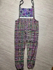 Vintage Rainbow Chic Overalls Handmade Guatemalan Knit M/L Stretch Cotton - Picture 1 of 9