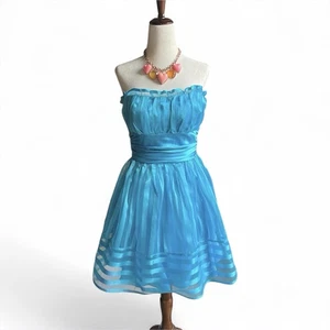 🍨💗 Vintage Y2K türkis transparent Tee Party trägerlos Mini Cocktailkleid Gr. Medium - Bild 1 von 9