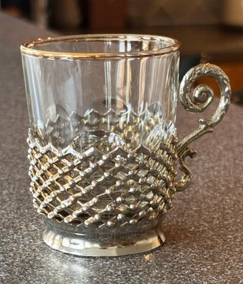 Juego de 6 vasos estilo turco corte té o café con base y mango de plata ornamentada Foto 1 de 4