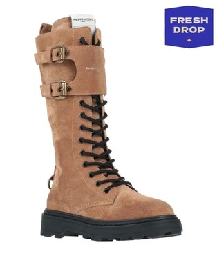 RRP€495 PHILIPPE MODEL Leather Combat Boots US8.5 UK6 EU39 Treated Made in Italy - Изображение 1 из 4