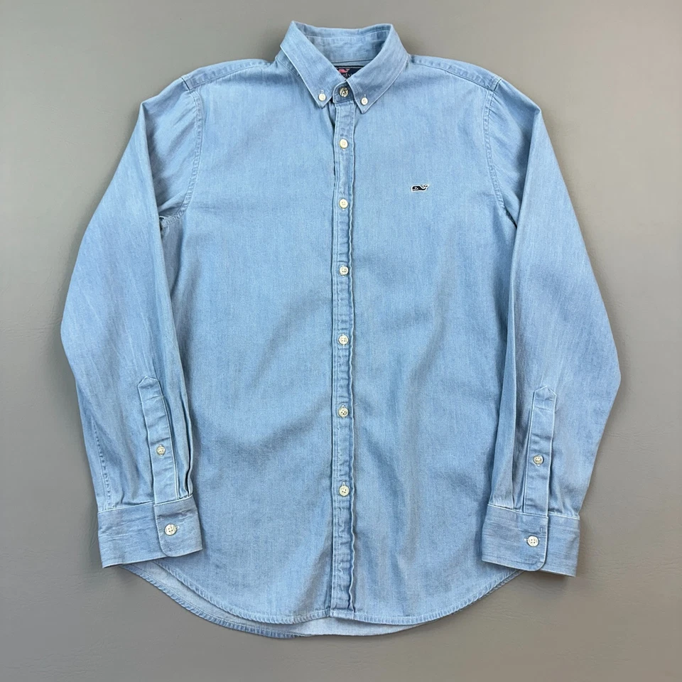 Vineyard Vines Shirt Mens Medium Blue Slim Fit Whale Embroidered Casual Preppy - Image 1 of 4