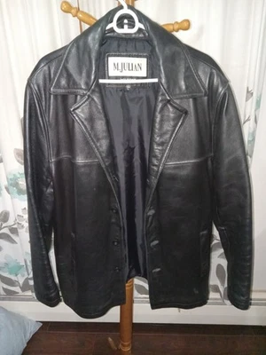 Abrigo de coche Wilson de cuero negro grande para hombre Foto 1 de 4