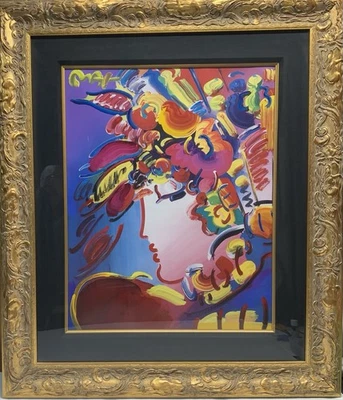 Pintura acrílica sobre papel Peter Max Blushing Beauty única de medios mixtos, firmada, certificado de autenticidad Foto 1 de 4