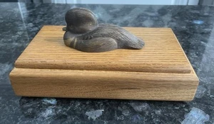 Vtg Wooden Harvest Oak Trinket Box Metal Duck Bird NativeWood Handmade Ozark - Picture 1 of 24
