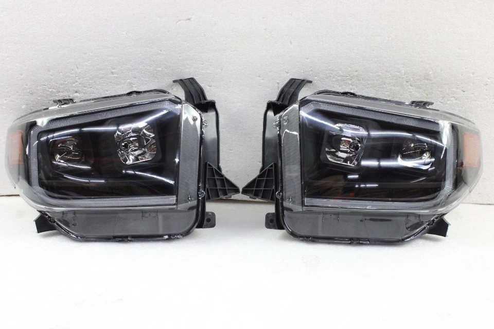 FITS 2014-2017 Toyota Tundra LED DRL Tube BLK Smoke Projector Headlights 14-17 - Image 1 of 1