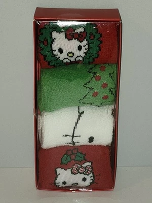 Hello Kitty 4 Pair Chenille Quarter Crew Socks Box Set Christmas Holiday NEW - Image 1 of 4