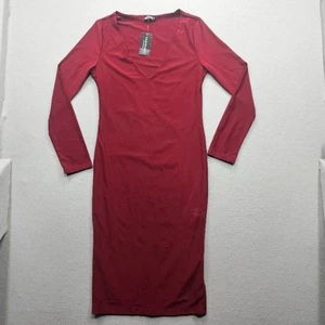 Fashion Nova Women's Size XL Burgundy Long Sleeve Simple Life Midi Dress NWT - Picture 1 of 16