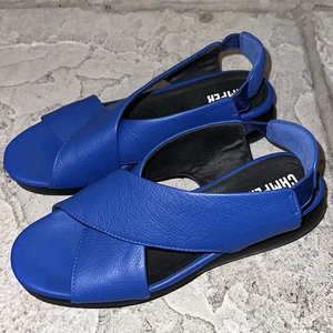 Near Mint Camper Blue Leather Balloon Wedge Slingback Sandals Shoes 8 / 38 EU - Picture 1 of 8