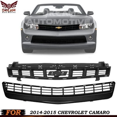 New Front Bumper Upper Lower Grille Textured 2pc Fits 2014-2015 Chevrolet Camaro Foto 1 de 4