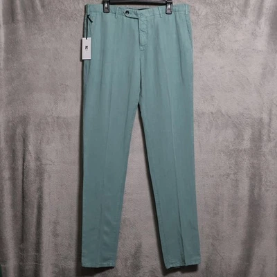 PT Torino Pantalones Para Hombres 36x36 Verde Calce Ajustado Algodón Lino Vestido Informal Chinos Foto 1 de 4