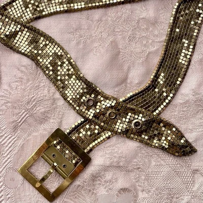 "Cinturón de malla de cadena de latón vintage 27"" cintura elegante glamour Art Deco disfraz de fiesta" Foto 1 de 3