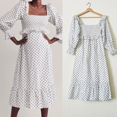 Frances Hart XS Maxine Maternity smocked midi dress in white - Image 1 of 4