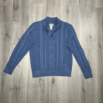 LL Bean Men's Small Blue Heritage Soft Cotton Fisherman Sweater Button Mock - Image 1 of 4