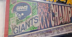 NEW YORK GIANTS SIGNED x10 SUPER BOWL XXV CHAMPIONSHIP PENNANT OJ ANDERSON SIMMS - Picture 1 of 10