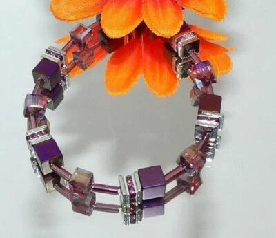 Armband Cube Hämatit Würfel purple lila violett Kristall glas Strass 064n - Bild 1 von 4