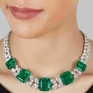 Choker Necklace Five Square Emerald Cut & Lab Diamond Wedding Necklace For Her - Picture 1 of 8