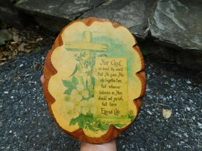 De colección So Loved the World JOHN 3:16 en rústico tallado ovalado placa de madera decoupage Foto 1 de 4