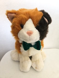 Commonwealth Calico Cat Plush Stuffed Animal Green Bow Orange Black White Sits - Picture 1 of 8