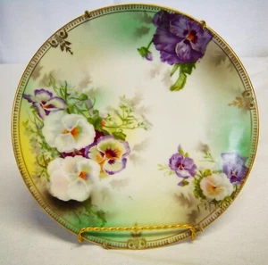 Antiq. Beyer & Boch Royal Rudolstadt Preußen HP Bone China Schrank Teller Stiefmütterchen - Bild 1 von 9