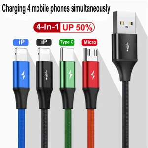 4 in 1 Multi Fast Charger Cable USB Data Cord For Apple iPhone / Type C / Micro - Picture 1 of 15