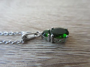 Russian Diopside Pendant Platinum Overlay Sterling Silver With Chain - Picture 1 of 5