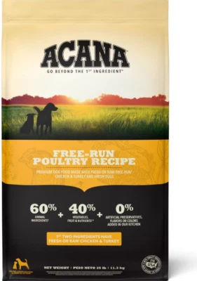 ACANA Free-Run Poultry Recipe Grain-Free Dry Dog Food, 25 lb
