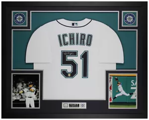 Ichiro Suzuki Autographed and Framed White Seattle Jersey Auto Ichiro COA - Picture 1 of 5