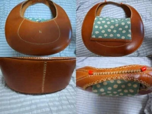 HENRY CUIR Brown Leather Hand bag Used Very Good Item From Japan - Picture 1 of 5