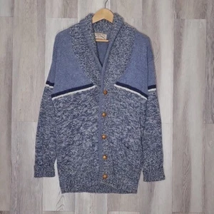 London Fog Herren Medium Vintage Wolle Blau Schalkragen Langarm Strick Cardigan - Bild 1 von 8